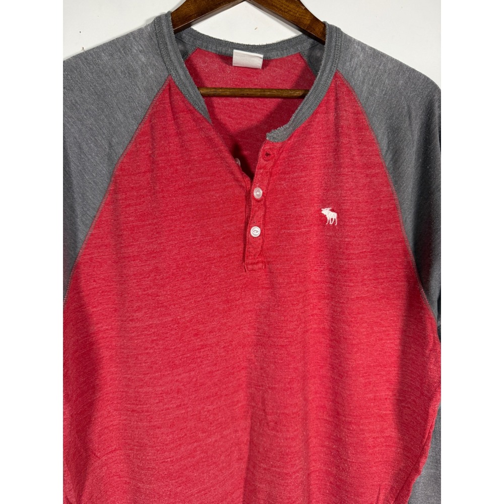 Abercrombie & Fitch Mens XL Red Grey Raglan Baseball Long Sleeve Henley Shirt